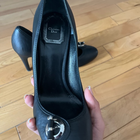 Vintage Dior Black Leather Heels with Silver Accents - Picture 4 of 5